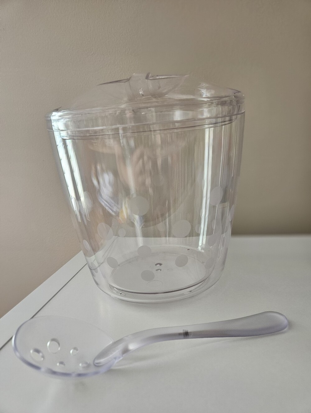 Pampered Chef Retired Acrylic Ice Bucket with Serving Spoon and Lid Polka Dots